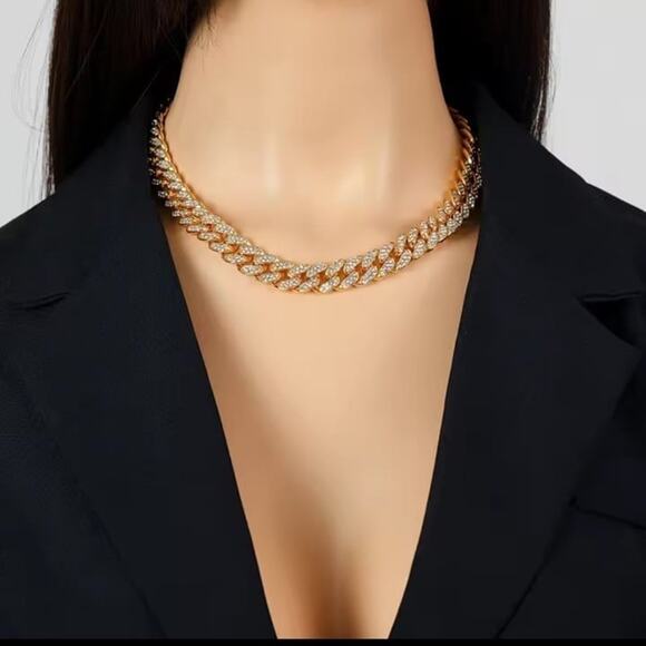 Iced Out Gold Plated Cuban Necklace & Bracelet Set Thick 12mm Bling Gift NEW - Picture 6 of 8